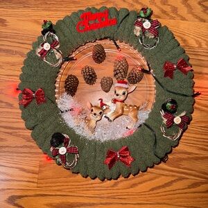 Festive Green Holiday Wreath with Reindeer Accents